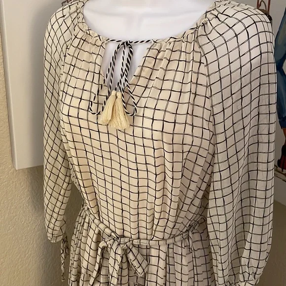 Melloday beige black plaid layered dress size S new with tag - Picture 2 of 16